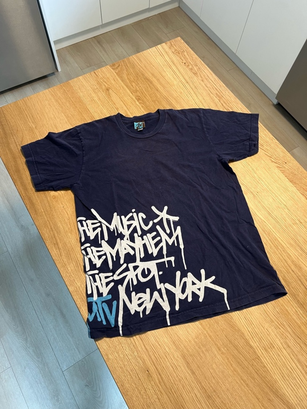 MTV Navy Short Sleeve Tee with White Graffiti Print